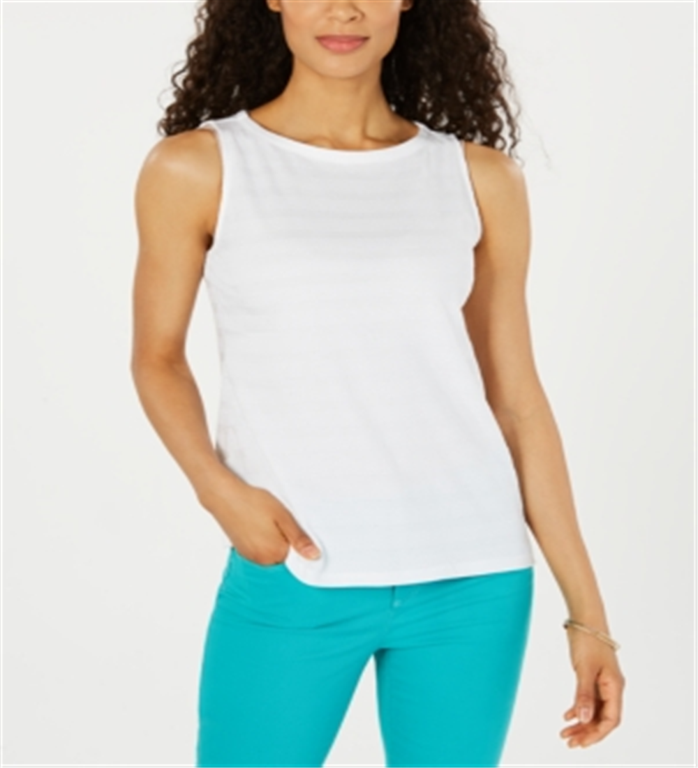 Charter Club Women's Textured Cotton Tank Top White Size Small