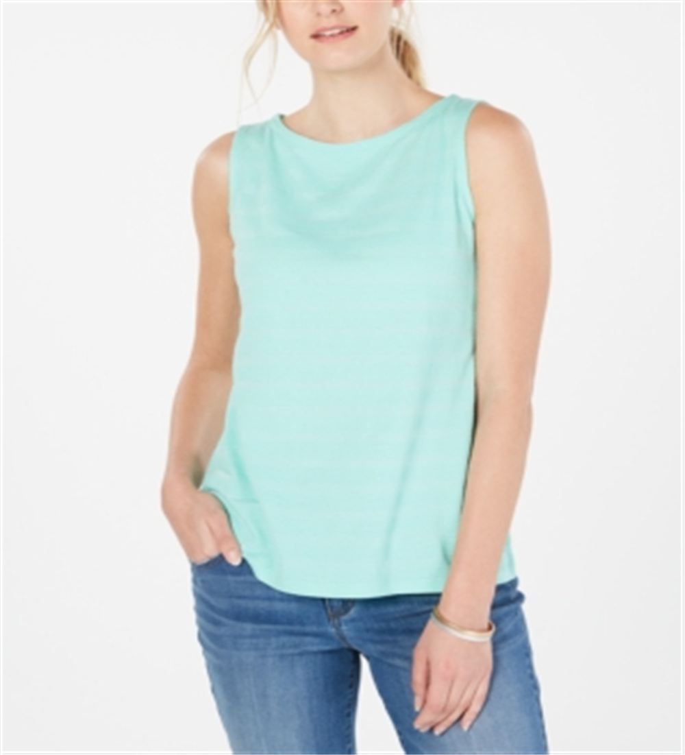 Charter Club Women's Textured Cotton Tank Top Blue Size Large