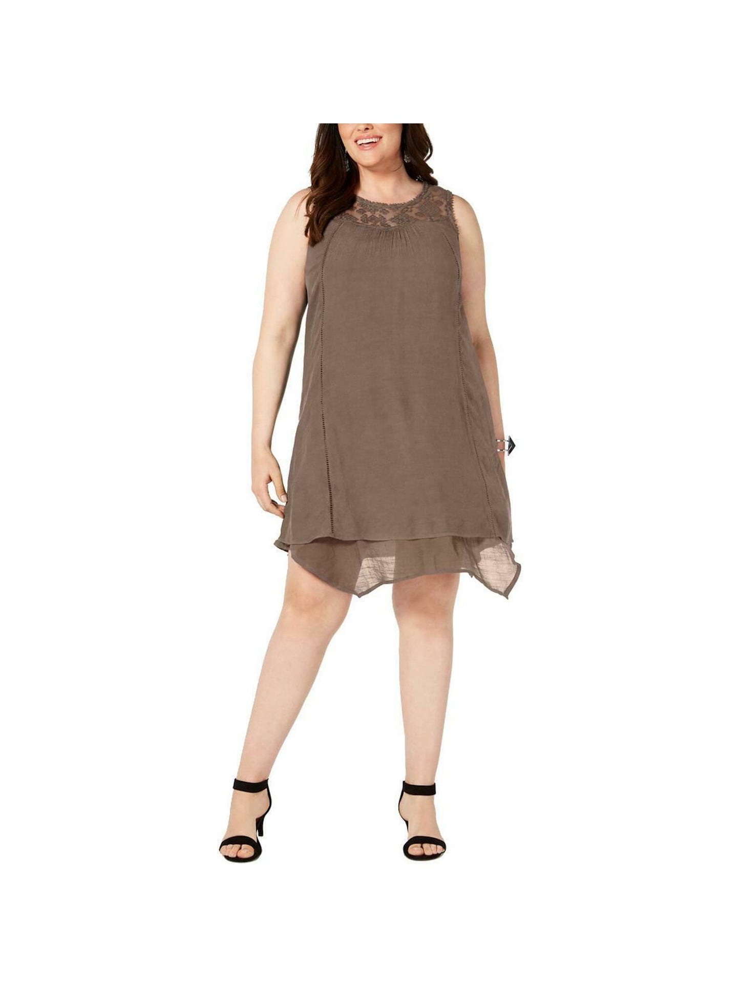 STYLE & COMPANY Women's Brown Lace Pom Pom Dress Size Medium