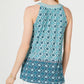 Style & Co Women's Knit Tassel Tie Neck Tile Printed Top Blue Size X-Small