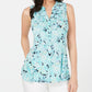 Charter Club Women's Printed Sleeveless V Neck Tunic Top Blue Size Medium