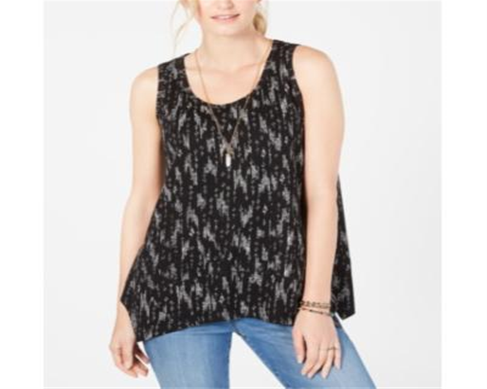 Style & Co Women's Printed Tank Top Black Size Petite