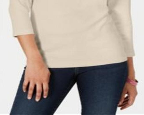 Karen Scott Women's Cotton Henley Top Brown Size Large