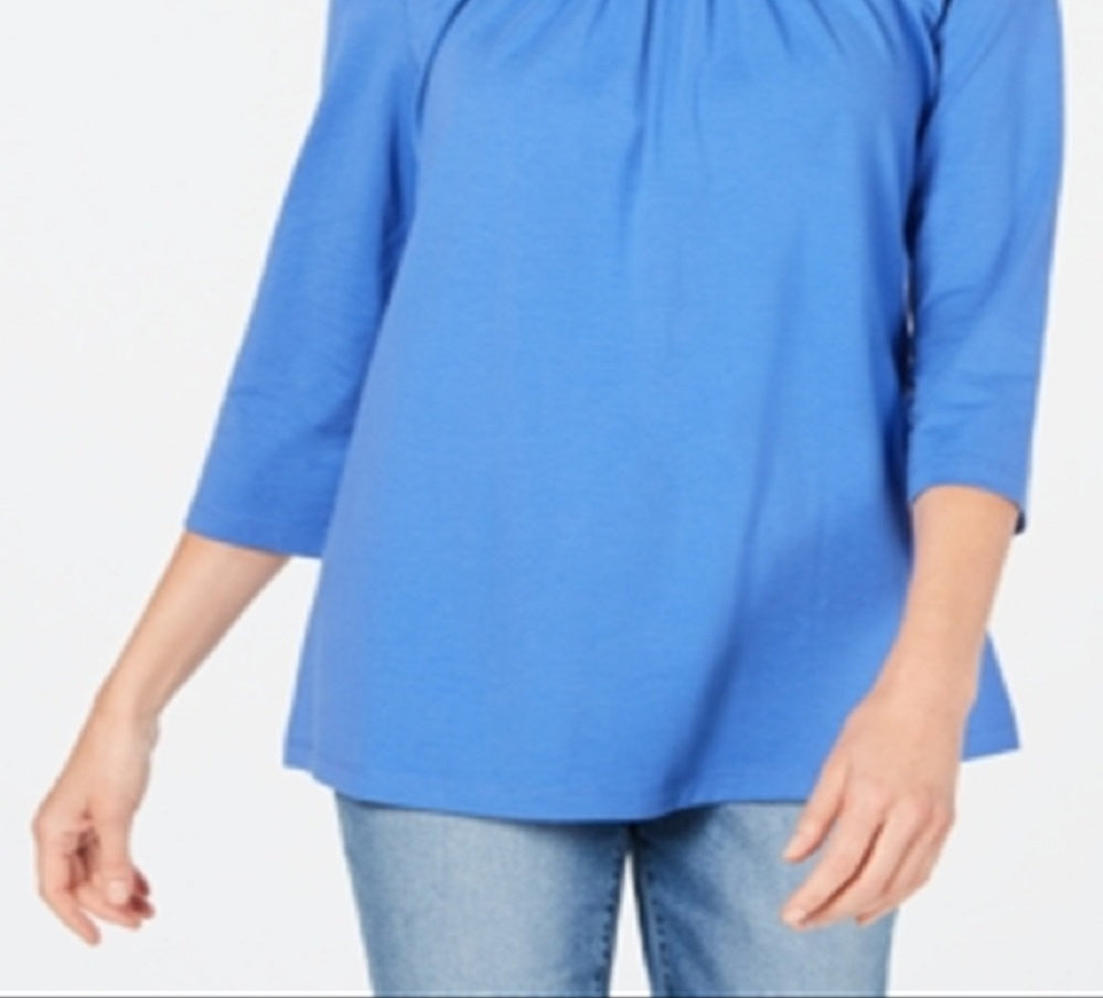 Karen Scott Women's Beaded Scoop Neck Top Blue Size X-Small