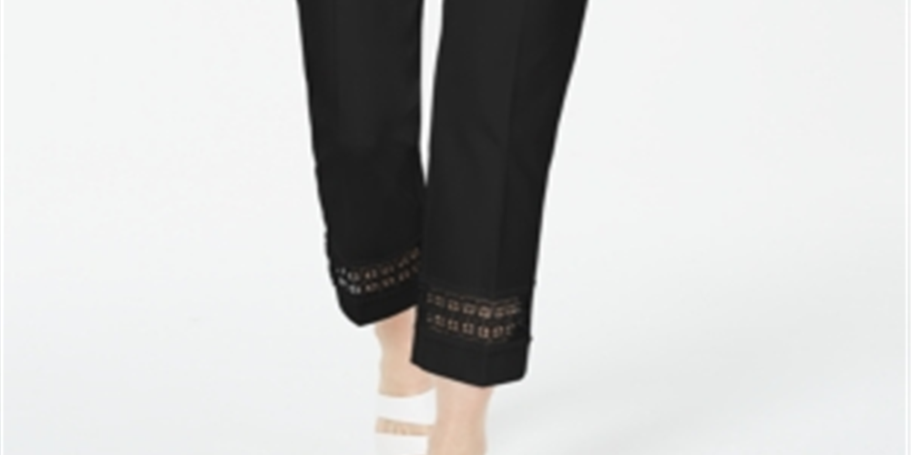 Alfani Women's Cropped Lace Inset Pants Black Size 10 Petite