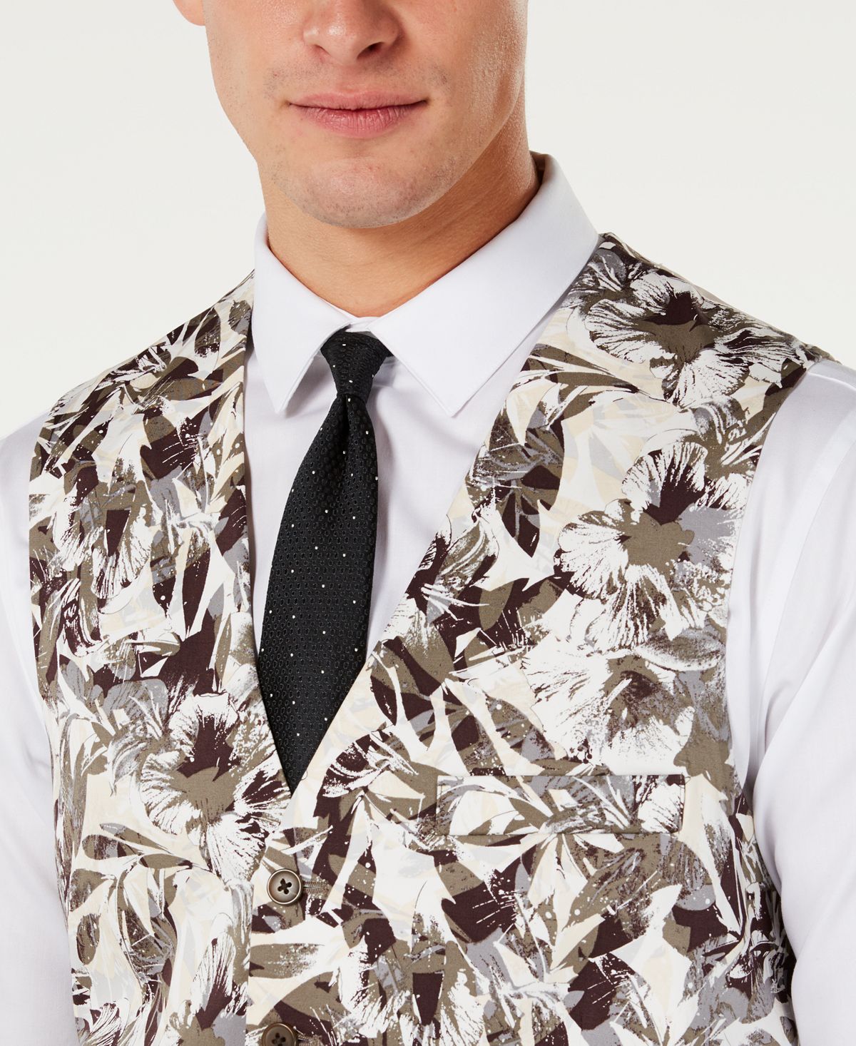 INC International Concepts Men's Slim Fit Botanical Suit Vest Brown Size X-Small
