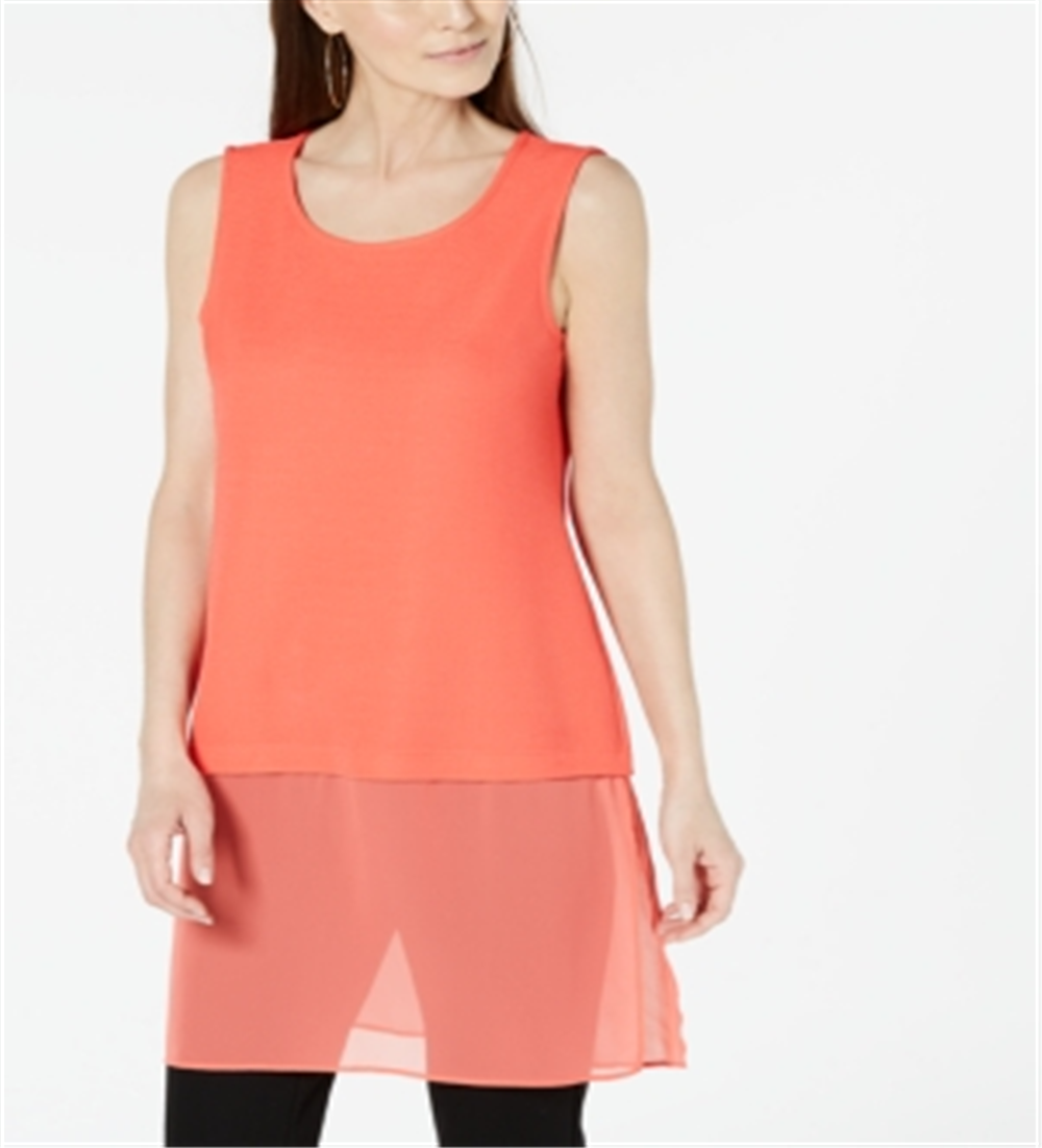 Alfani Women's Coral Layered-look Sleeveless Scoop Neck Party Tunic Top Pink Size Petite Medium