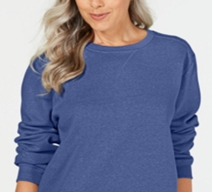 Karen Scott Women's Crewneck Fleece Sweatshirt Blue Size Petite Medium