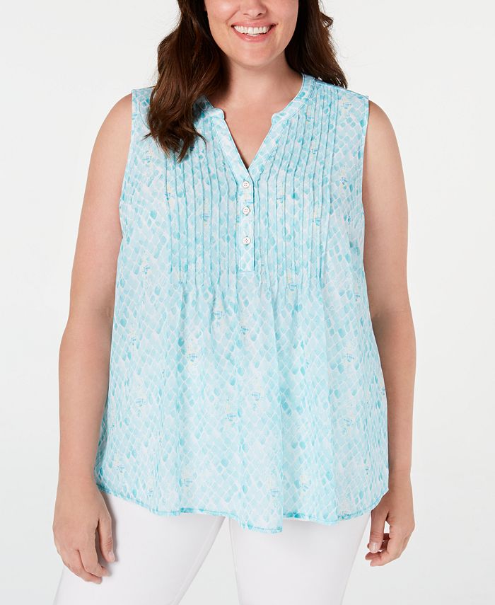 Charter Club Women's Plus Pleated Shell Blouse Blue Size Petite L