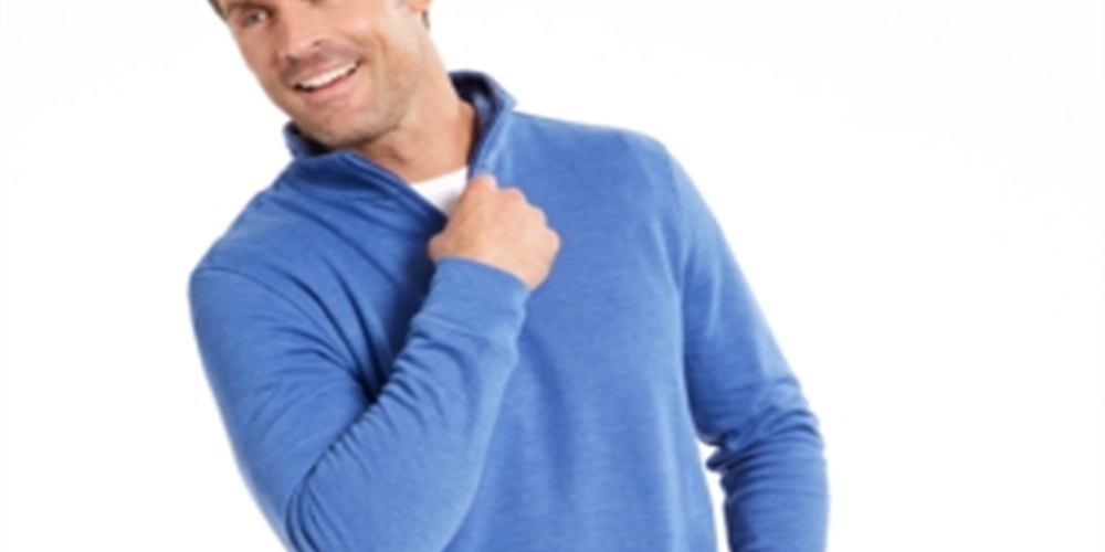 Club Room Men's Quarter Zip French Rib Pullover Sweater Blue Size Medium