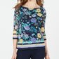 Charter Club Women's Floral Print Boat Neck Top Blue Size X-Large