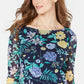 Charter Club Women's Floral Print Boat Neck Top Blue Size X-Large