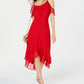 INC International Concepts Women's Short Sleeve Below the Knee Hi Lo Party Dress Red Size 6