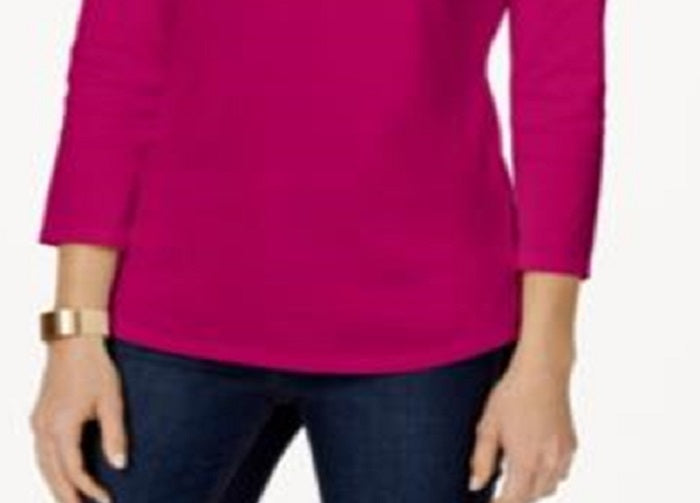 Charter Club Women's Pima Cotton Boat Neck Button Shoulder Top Pink Size XX-Large
