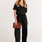 Style & Co Women's Short Sleeve V Neck Blouse Capri Jumpsuit Black Size Petite M