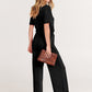 Style & Co Women's Short Sleeve V Neck Blouse Capri Jumpsuit Black Size Petite M