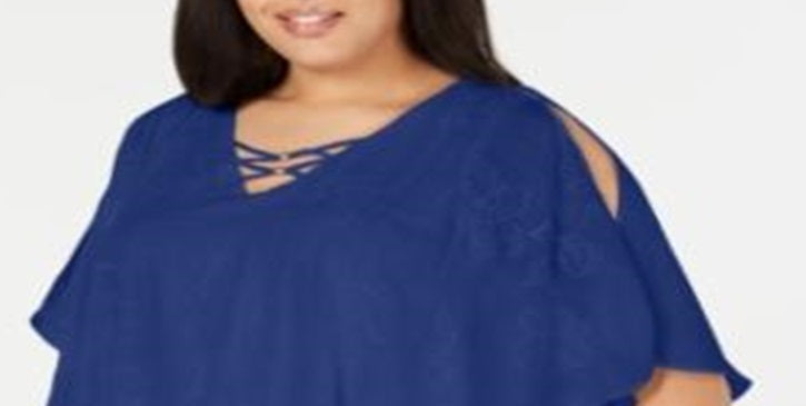 JM Collection Women's 3/4 Sleeve Party Top Blue Size 1X