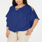 JM Collection Women's 3/4 Sleeve Party Top Blue Size 1X