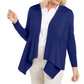 JM Collection Women's Mixed Ribbed Flyaway Cardigan  Blue Size Petite L