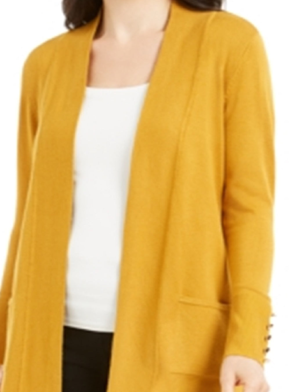 JM Collection Women's Open Front Cardigan Yellow Size Petite Medium