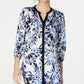 JM Collection Women's Contrast Trim Button Closures Printed Split Wear to Work Blouse Blue Size Petite Small