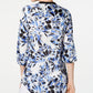 JM Collection Women's Contrast Trim Button Closures Printed Split Wear to Work Blouse Blue Size Petite Small