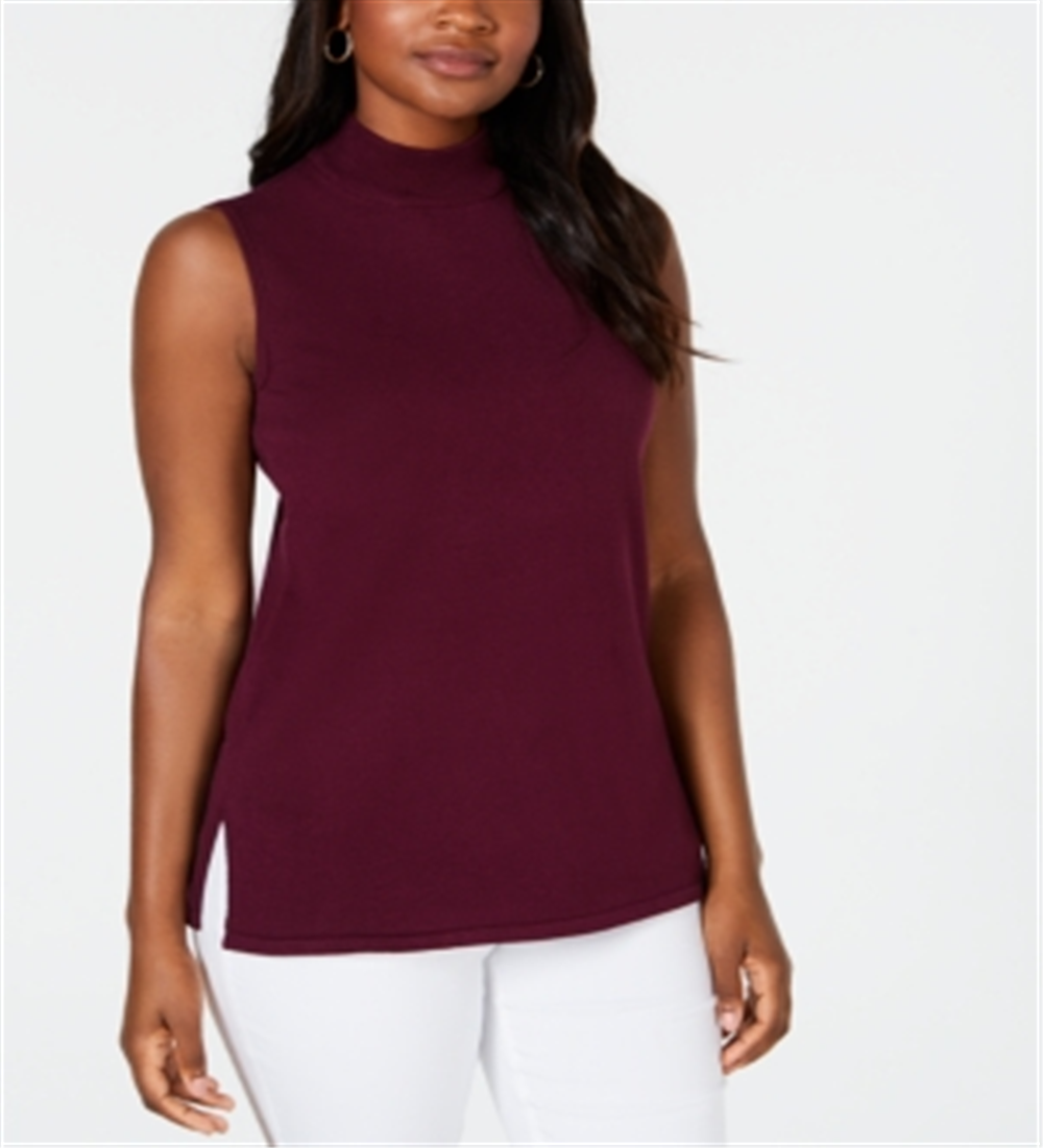 JM Collection Women's Sleeveless Mock Turtleneck Sweater Purple Size Large
