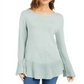 Style & Co Women's Ribbed Patterned Long Sleeve Jewel Neck Blouse Sweater Green Size Petite X-Large