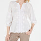 Charter Club Women's Cotton Embroidered Fringe Trim Top White Size Medium