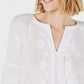 Charter Club Women's Cotton Embroidered Fringe Trim Top White Size Medium