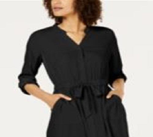Alfani Women's 3/4 Sleeve Belted Shirtdress Black Size 12 Petite