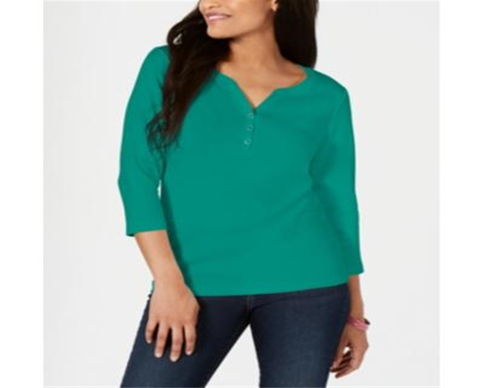 Karen Scott Women's Cotton Henley Top Blue Size XX-Large