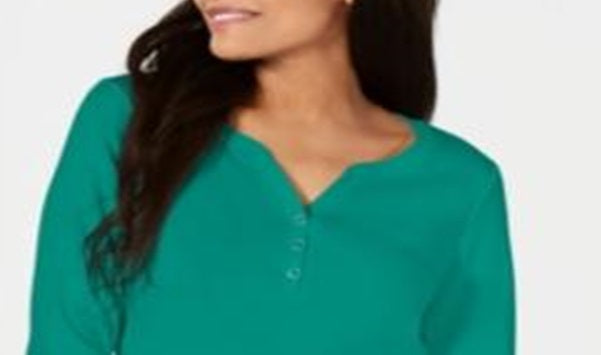 Karen Scott Women's Cotton Henley Top Blue Size XX-Large