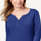 Karen Scott Women's Cotton Henley Top Blue Size Large