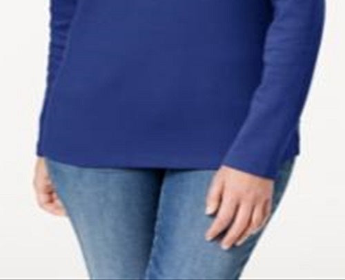 Karen Scott Women's Cotton Henley Top Blue Size Large