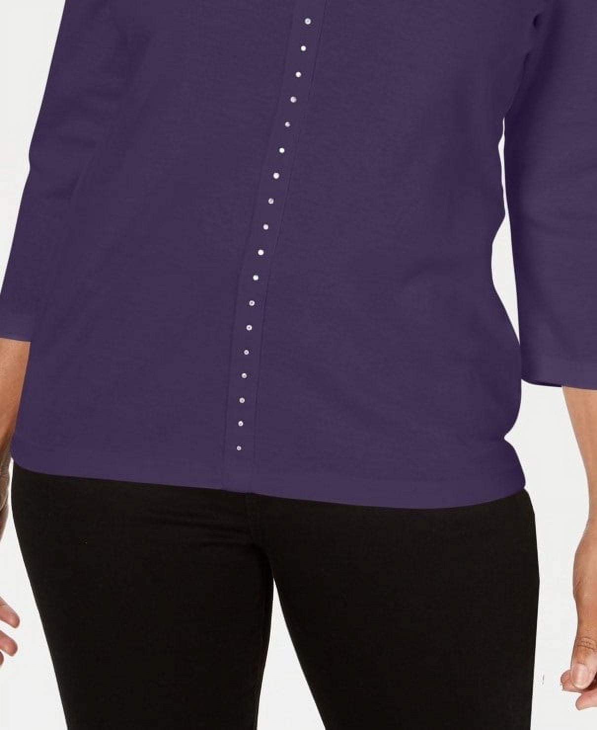 Karen Scott Women's Purple V Neck Studded Top