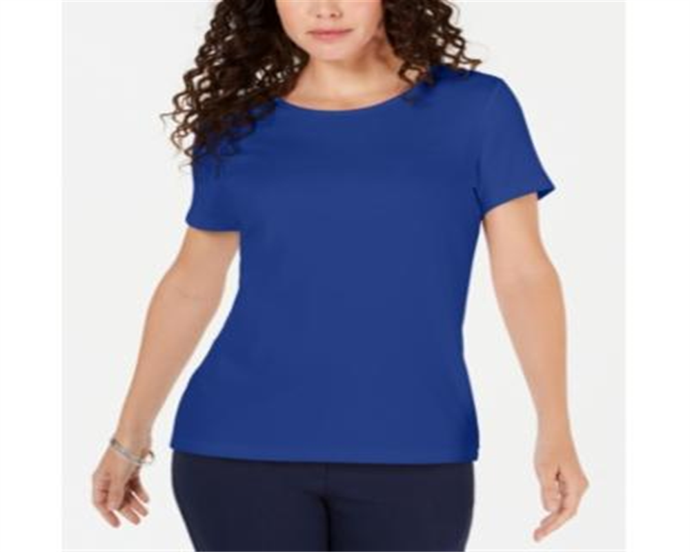 Karen Scott Women's Solid T-Shirt Blue Size X-Large