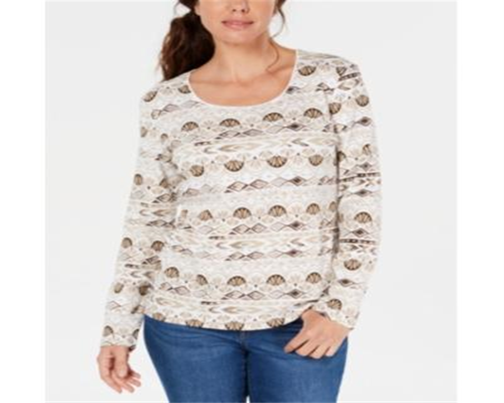 Karen Scott Women's Watercolor Scoop Neck Top Brown Size XX-Large