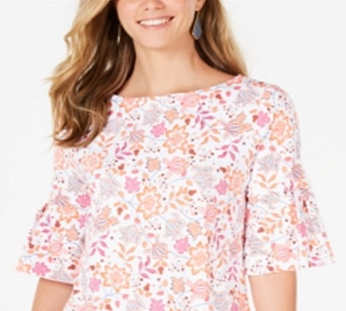 Charter Club Women's Printed Bell Sleeve Top White Size XX-Large