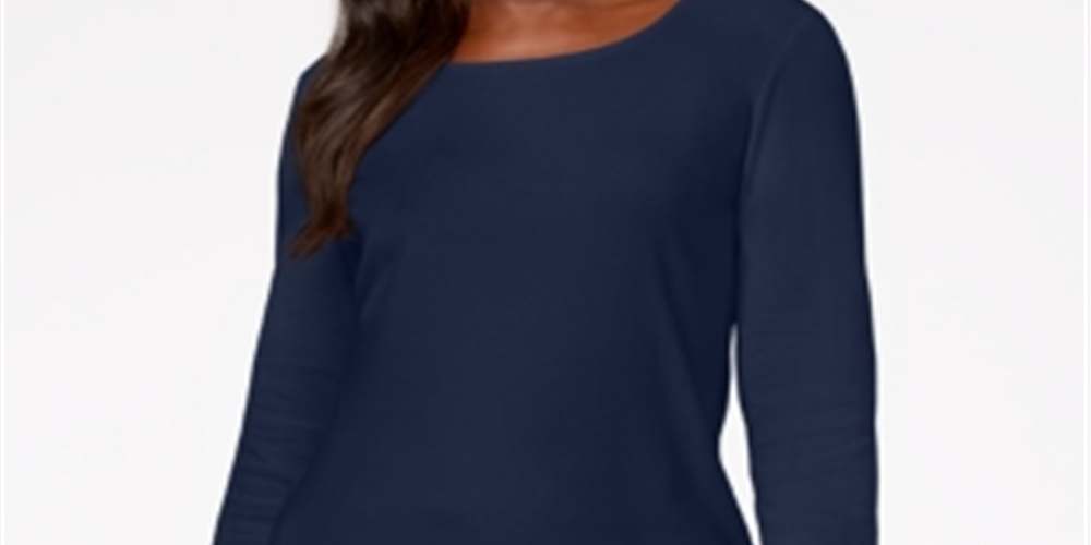 Karen Scott Women's Cotton Scoop Neck Top Blue Size Petite Small