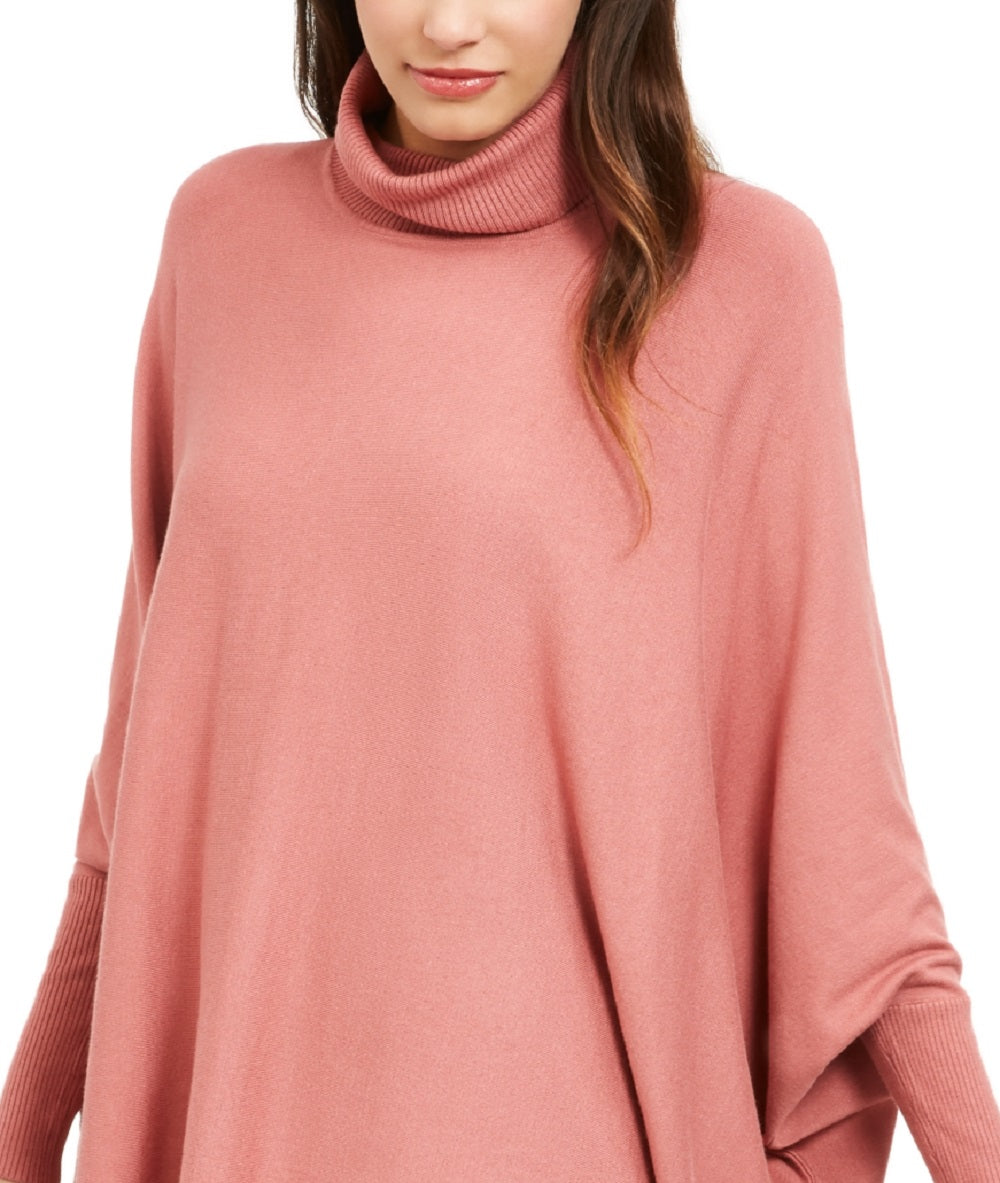 Alfani Women's Turtleneck Poncho Sweater Pink Size Large