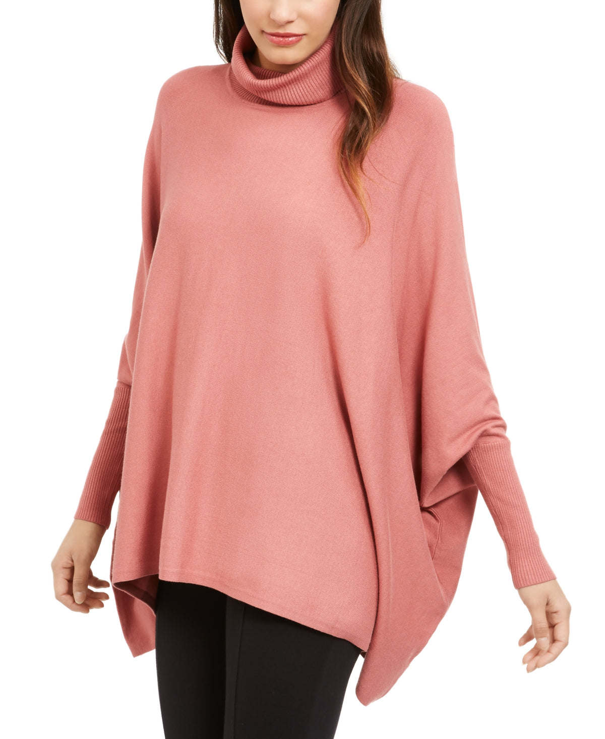Alfani Women's Turtleneck Poncho Sweater Pink Size Large