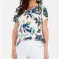 JM Collection Women's Printed Scoop Neck Top White Size Small