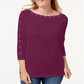 Karen Scott Women's Plus Studded Boat Neck Top Red Size 1X