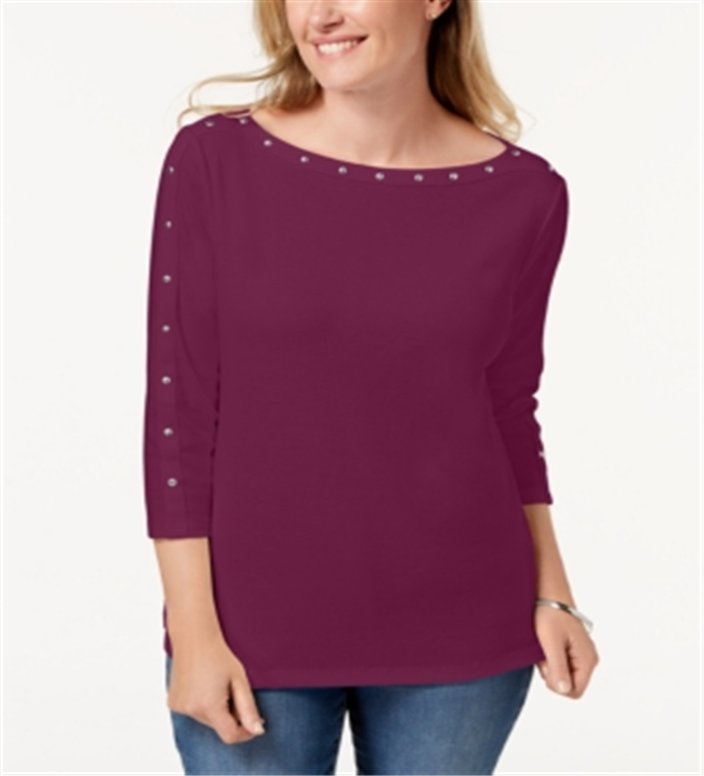 Karen Scott Women's Plus Studded Boat Neck Top Red Size 1X