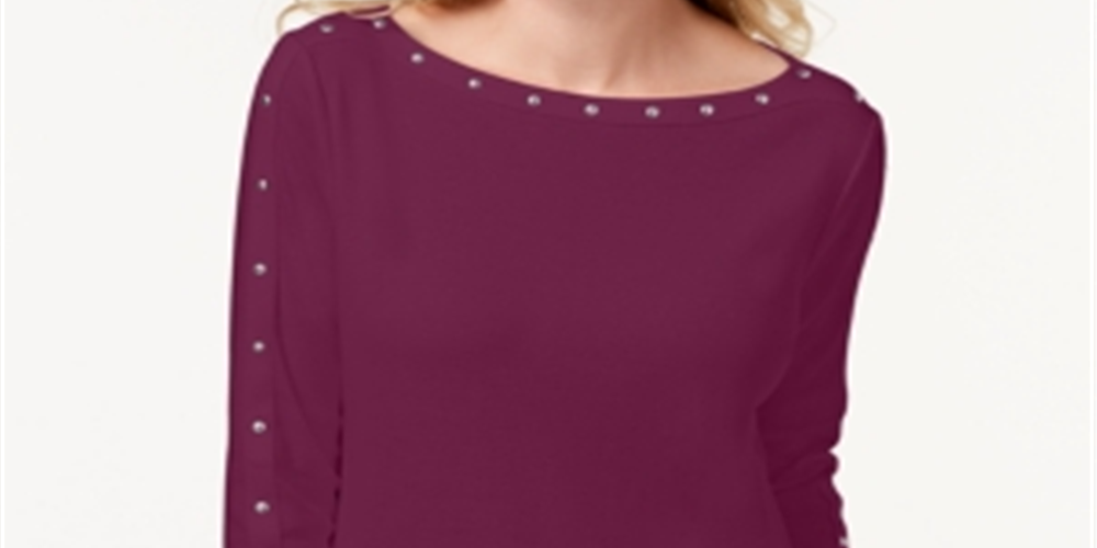 Karen Scott Women's Plus Studded Boat Neck Top Red Size 1X