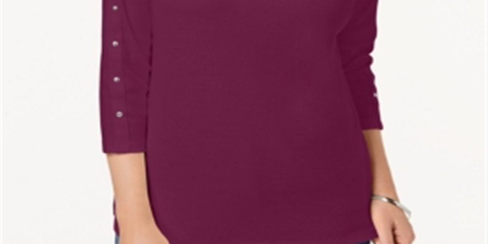 Karen Scott Women's Plus Studded Boat Neck Top Red Size 1X