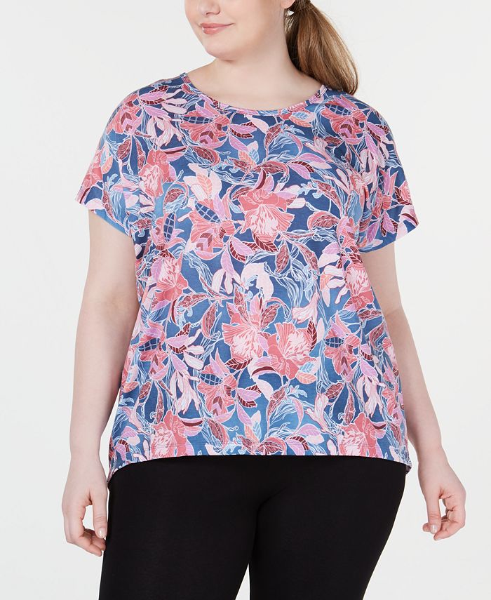 ID Ideology Women's Wallflower Printed Keyhole Back T-Shirt Purple Size 1X
