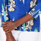 JM Collection Women's 3/4 Sleeve Printed Jacquard Top Blue Size Small