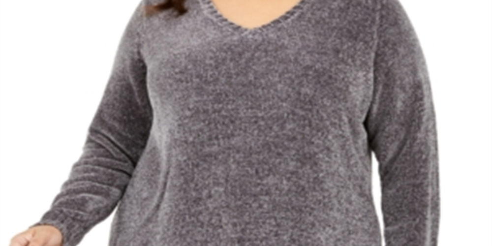 Karen Scott Women's Plus Chenille Pullover V Neck Sweater Gray Size 3X